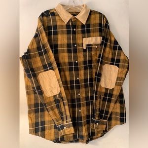 Stone Creek Plaid Button Down Shirt, Size: L, & Color: Black, Mustard, & Tan